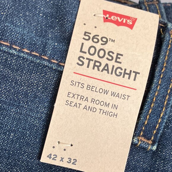 New Levis Men’s 42 X 32 Denim 100% Cotton Dark Wash 569 Loose Straight Fit Jeans - Picture 5 of 8